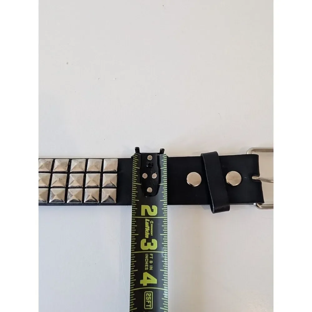 HOT TOPIC Black Triple Pyramid Studded Bonded Leather Belt Sz M 31-32